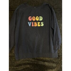 Wildfox Sweatshirt Womens XLarge Blue Good Vibes Fuzzy Spellout Oversized 0606